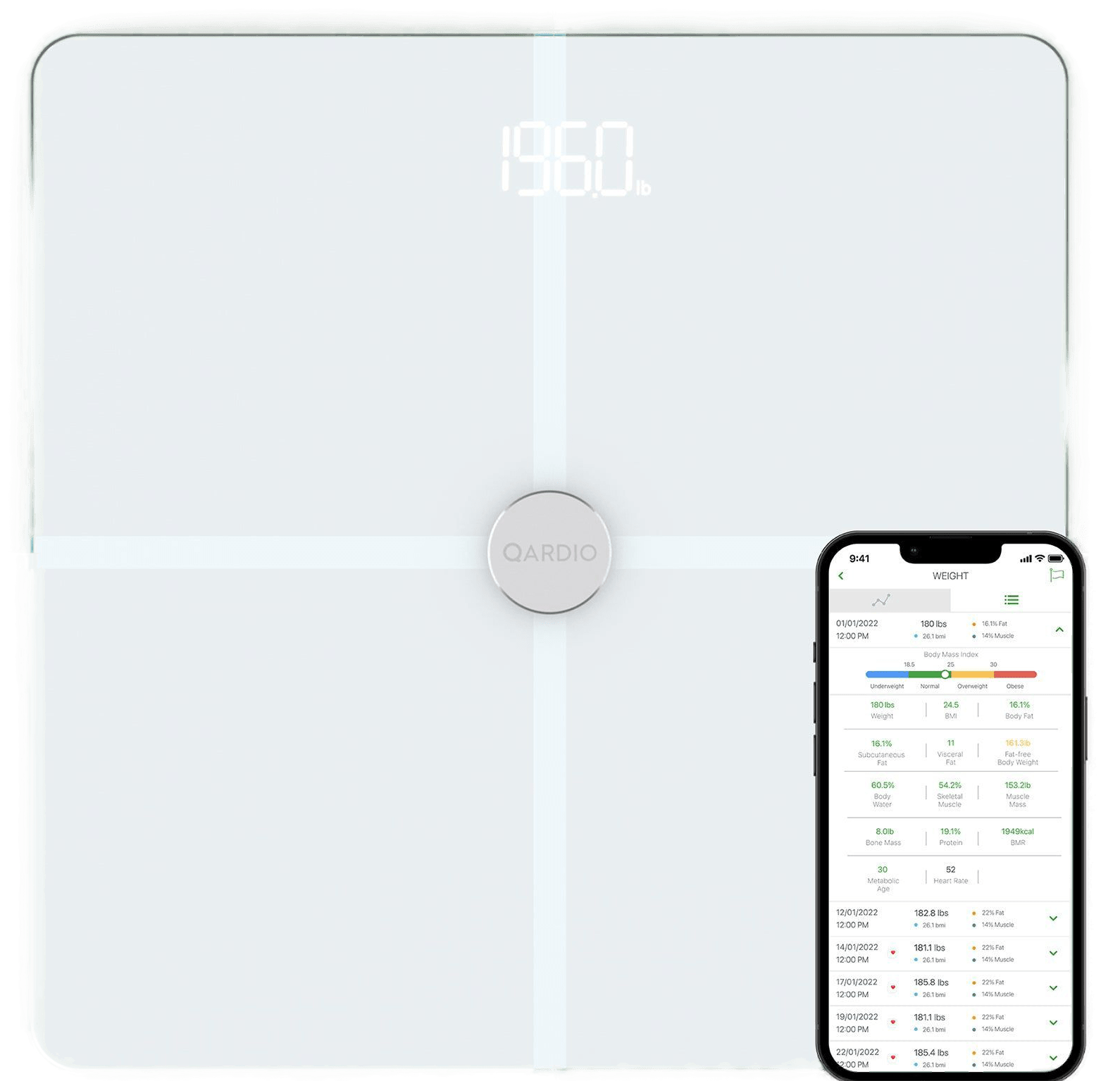 Qardiobase x Smart WiFi Scale and Full Body Composition-White